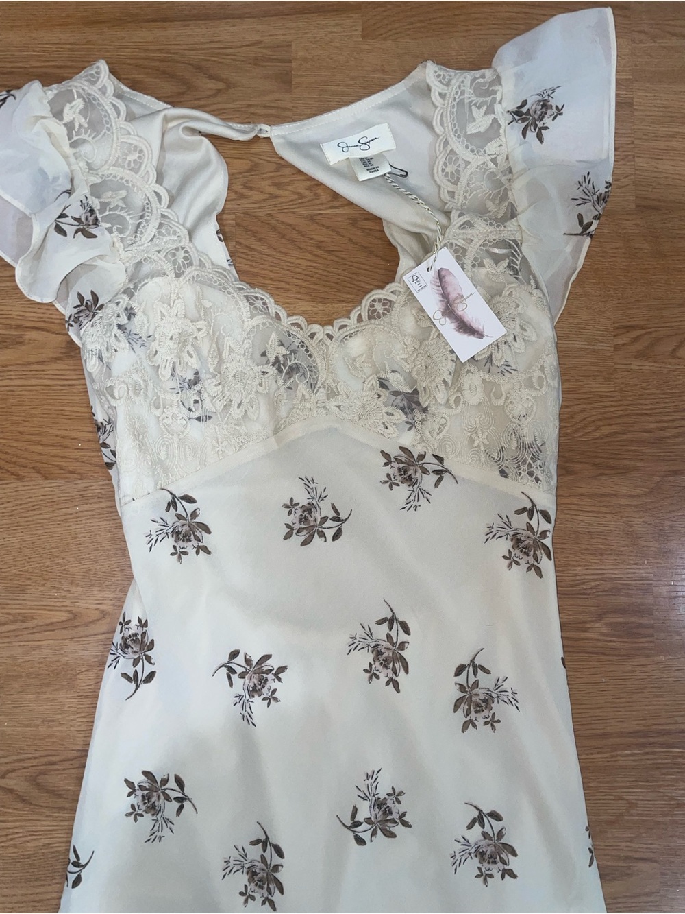 Jessica Simpson Cream Floral Lace Maxi Dress
